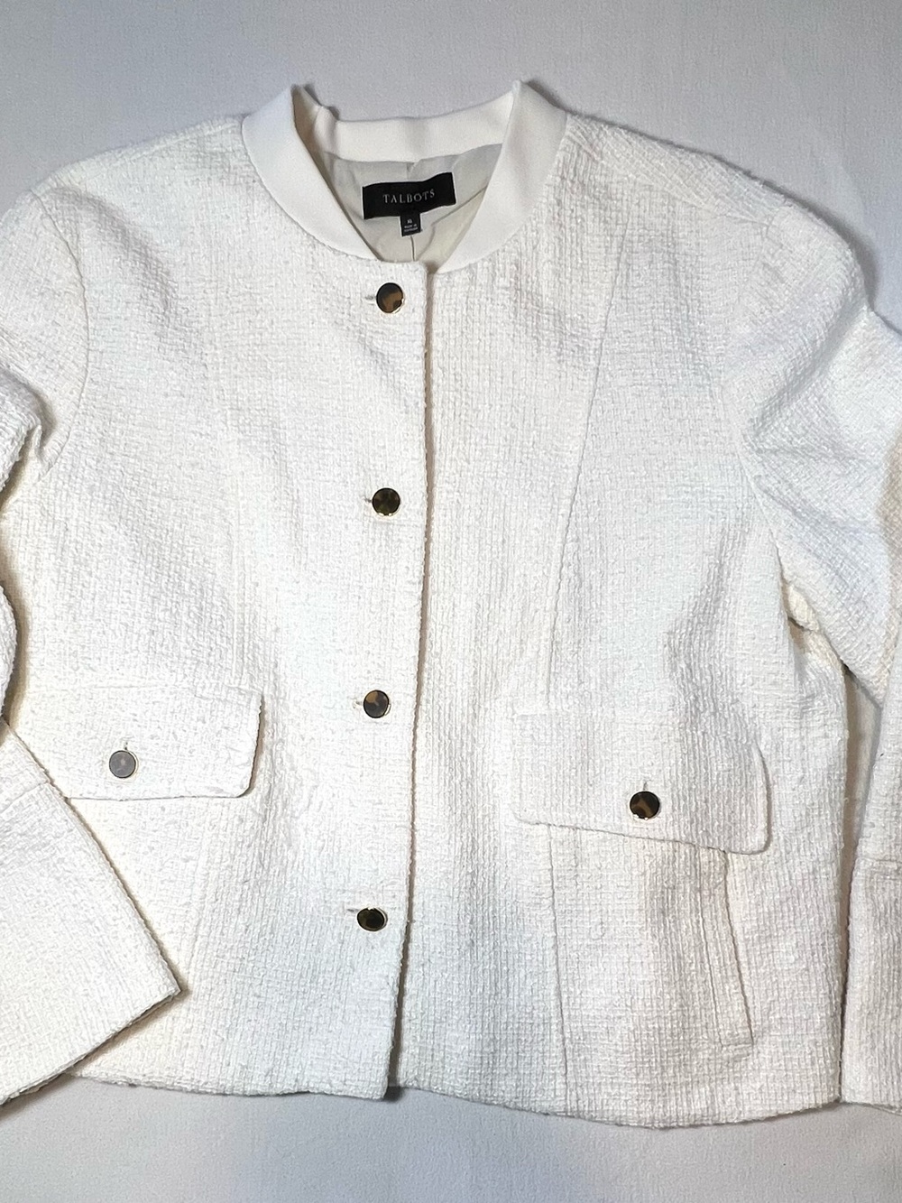 Talbots Cream Textured Tweed Button Jacket - Picture 4 of 9